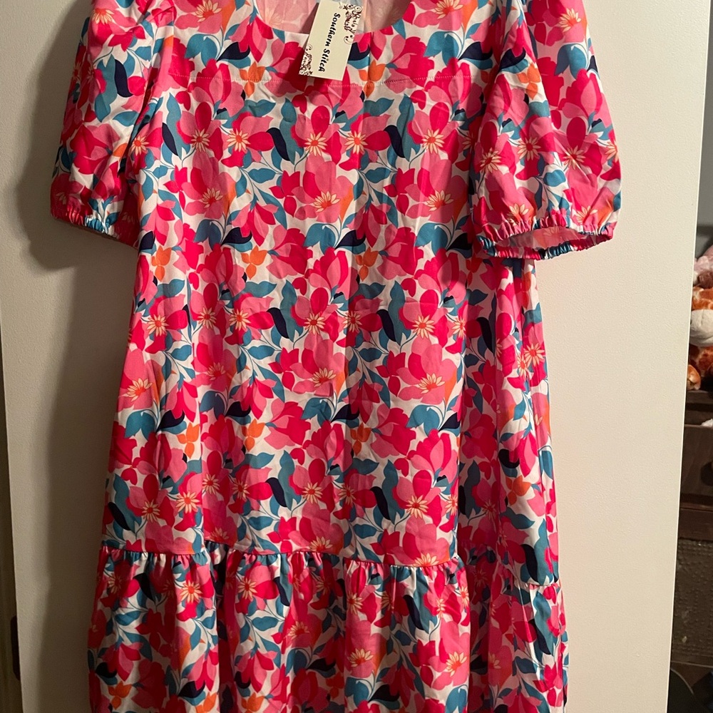 Floral Pink and Blue Kids Dress